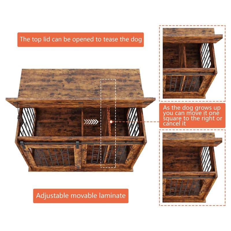 Sliding Barn Door Dog Crate Furniture with Flip-top Plate
