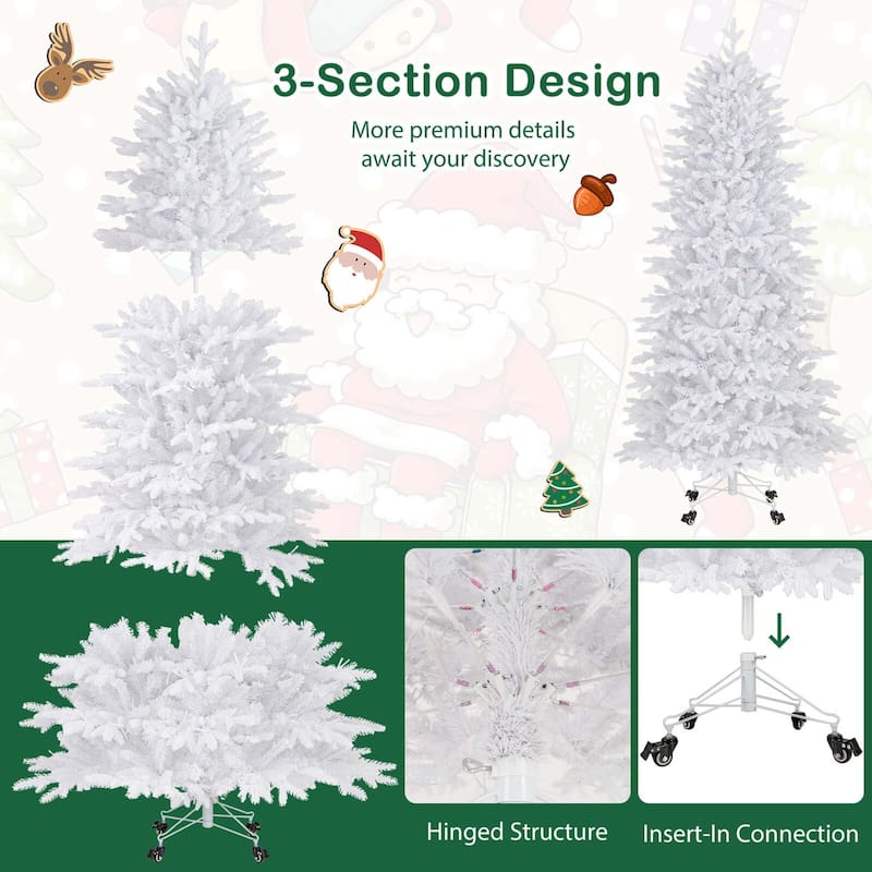 Pre-Lit Christmas Tree Snow Flocked Xmas Tree Hinged Holiday Tree - White