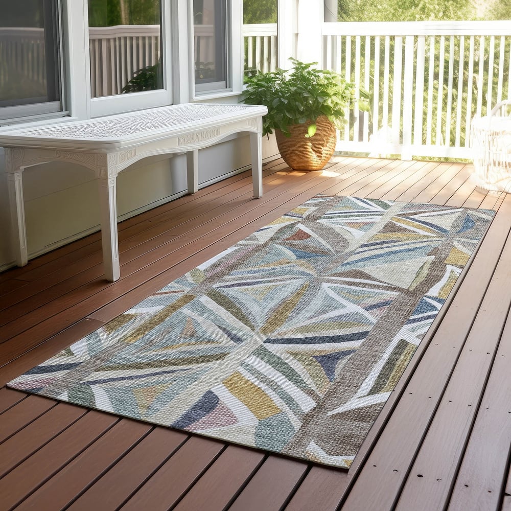 Machine Washable Indoor/ Outdoor Modern Mosaic Chantille Rug