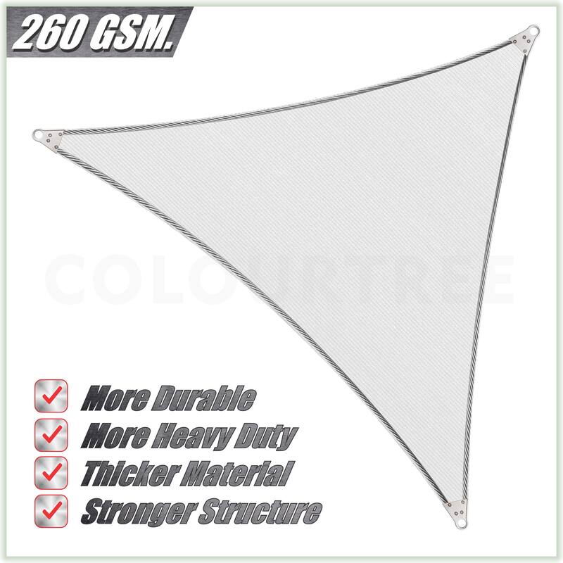 ColourTreeUSA Triangle Sun Shade Sail Reinforced Super Ring HDPE Mesh Fabric Screen Canopy UV Block 260 GSM