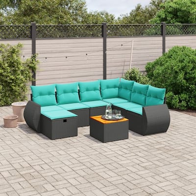 vidaXL Patio Sofa Set with Cushions Outdoor Furniture 8 Piece Poly Rattan - 24.4" x 24.4" x 27.2"
