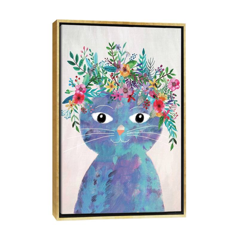 iCanvas "Flower Cat II" by Mia Charro Framed Canvas Print - Gold - 40x26