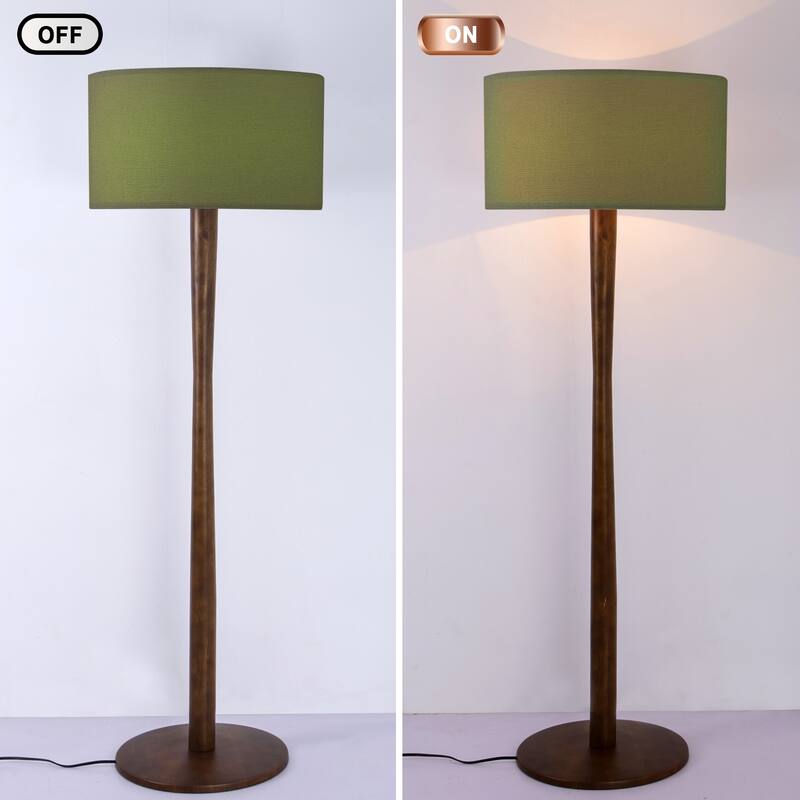61 in. Retro Standing Floor Lamp with Rubberwood Base and Linen KD Lampshade for Bedroom, Living Room