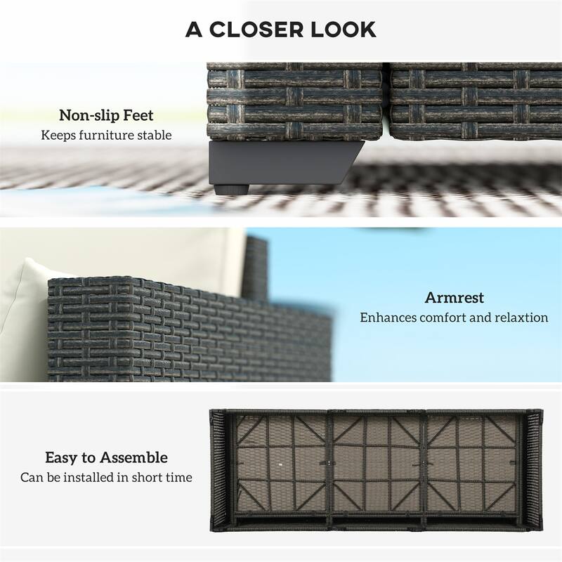 3-Seat Cream White Outdoor Rattan Sofa with Cushions and Weather-Resistant Patio Furniture - 78.7" W x 28.7" D x 28.3" H