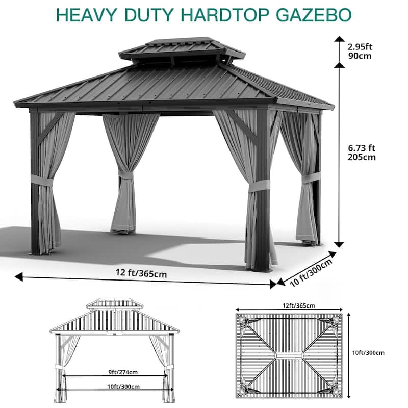 10X10FT,10X12FT,10X13FT,12X14FT,12X20FT Outdoor Galvanised Steel Hardtop Gazebo