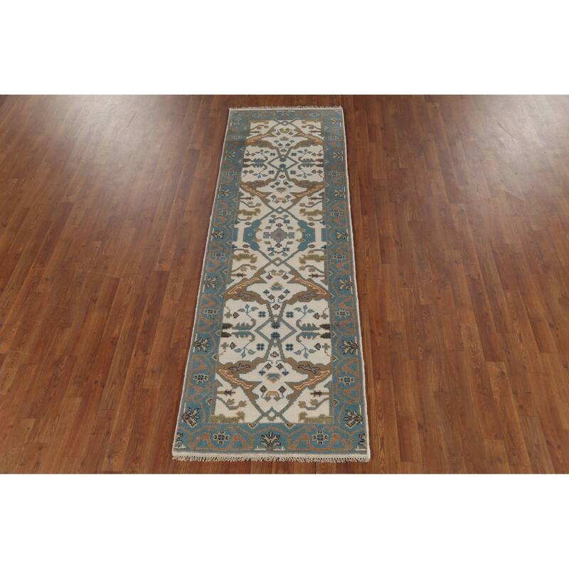 All-Over Oushak Indian Runner Rug Handmade Wool Carpet - 2'7"x 7'8"