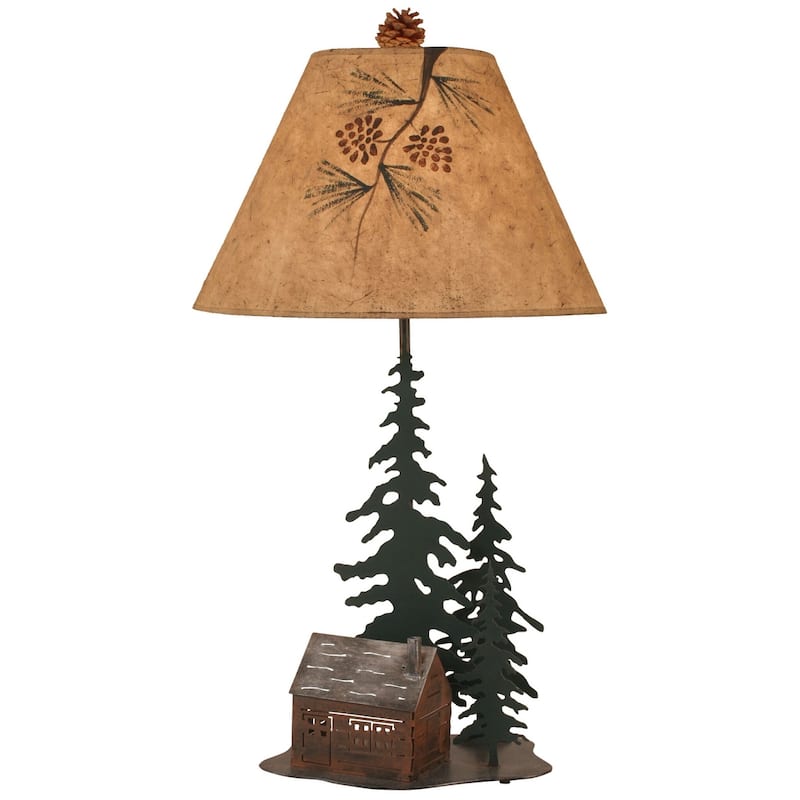 Rustic Iron Nature Scene with Pine Trees - Cabin