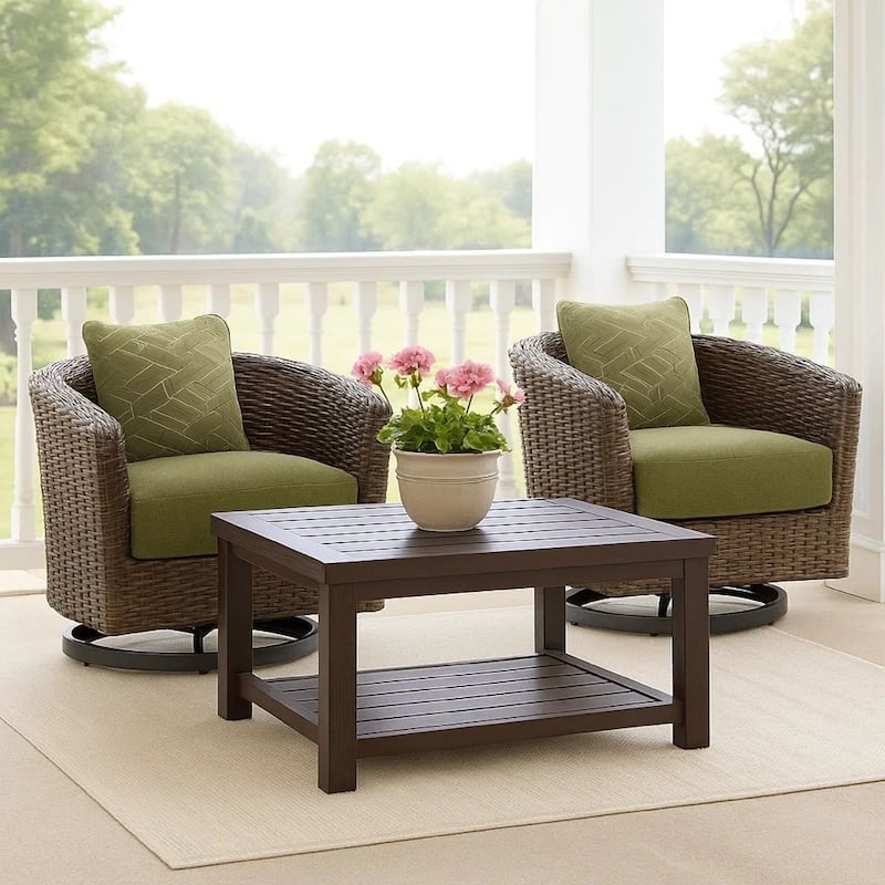 Izon Outdoor Swivel Lounge Chair, Green Polyester, Brown Black Woven