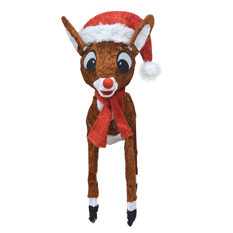 24" Rudolph 3D Pre-lit LED Yard Art Rudolph with Santa Hat and Scarf
