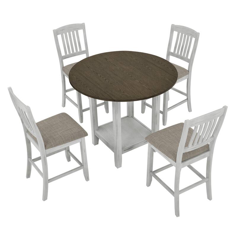 5-Piece Foldable Dining Table Set with Storage Space and 4 Chairs