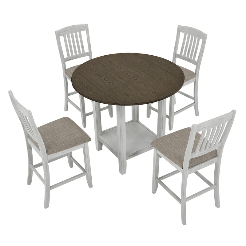 5 Piece Solid Wood Dining table Set, Kitchen Dining Furniture Set with Foldable Leaf Table and 4 Upholstered Chairs