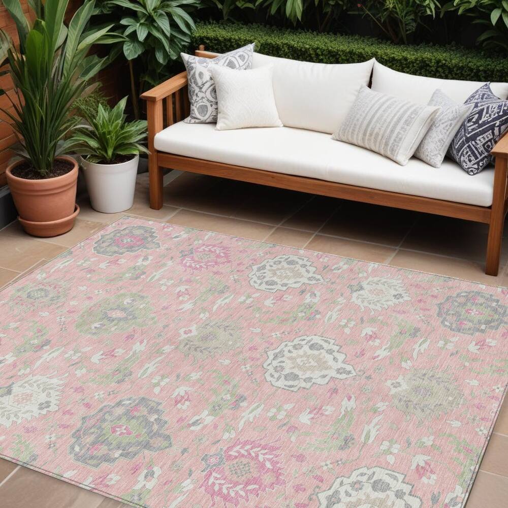 HomeRoots Damask Traditional Rectangle Outdoor Rug