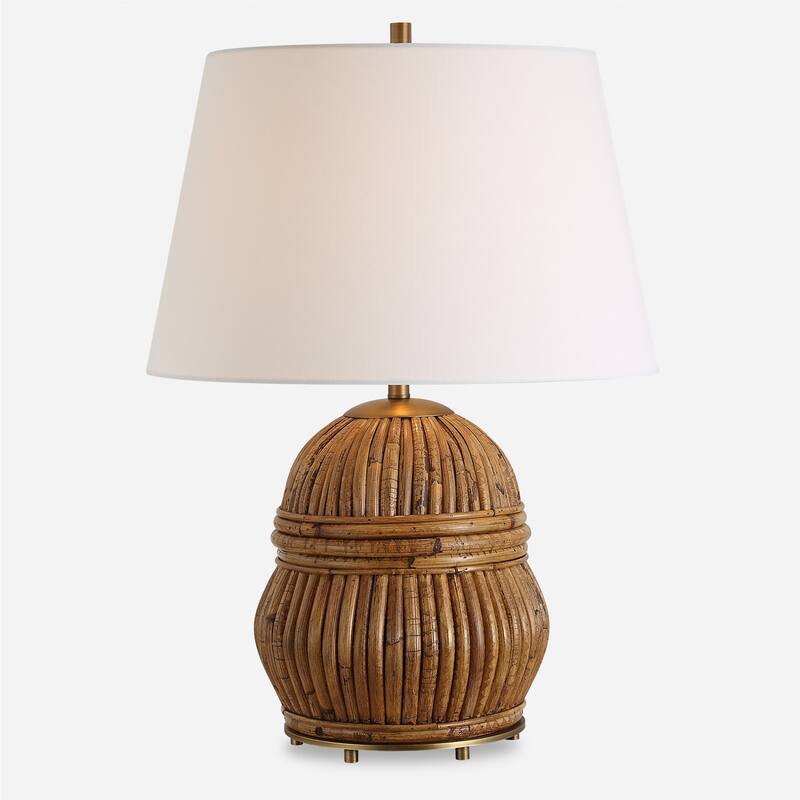 Rattan Table Lamp with Tapered Shade - 25" - Brown