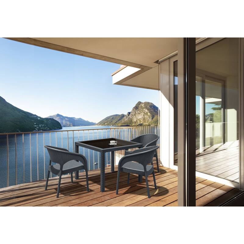 32" Gray Wickerlook Patio Stackable Dining Arm Chair