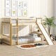 preview thumbnail 5 of 31, Twin Over Twin Low Pine Wood Bunk Bed with Guardrails, Slide and Ladder for Kids, No Slats Toddler Floor Bed with Fence and Door