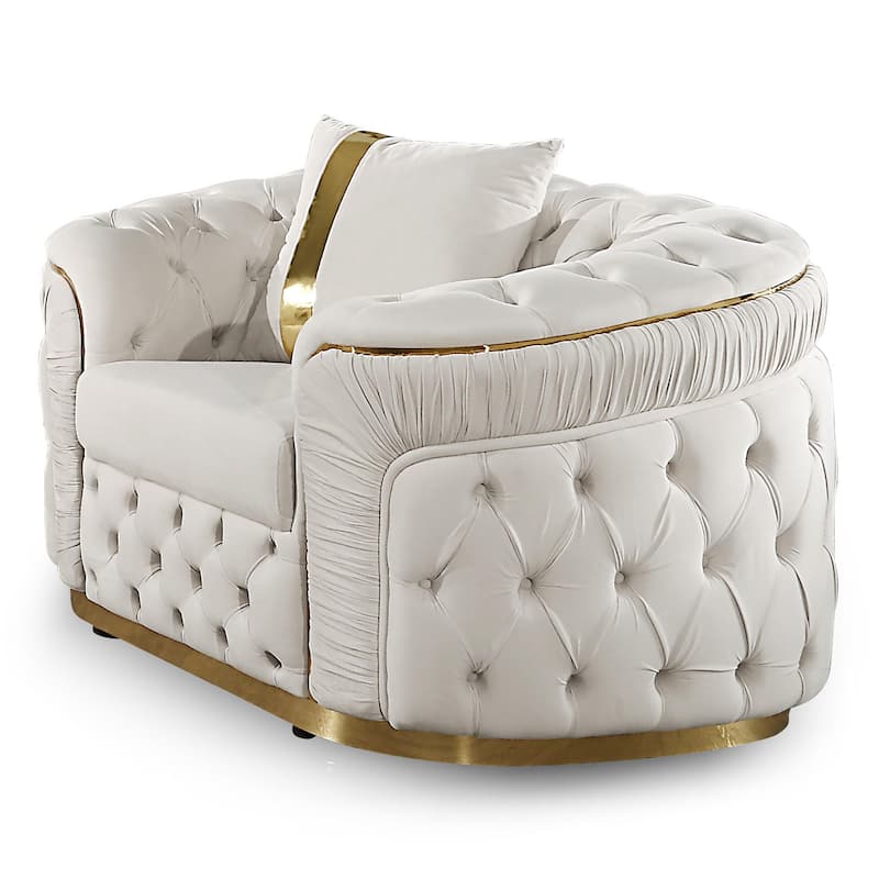 Furniture of America Urgoto Glam Beige Polyester Fabric Button Tufted Arm Chair