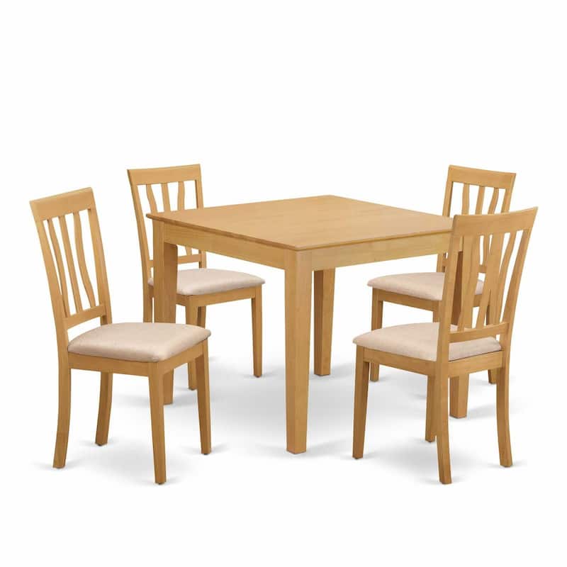 Kitchen Dining Set for 4 - 5 Piece Table & Chair Set - Linen Fabric Chairs - 36x36 Inch Oak Finish