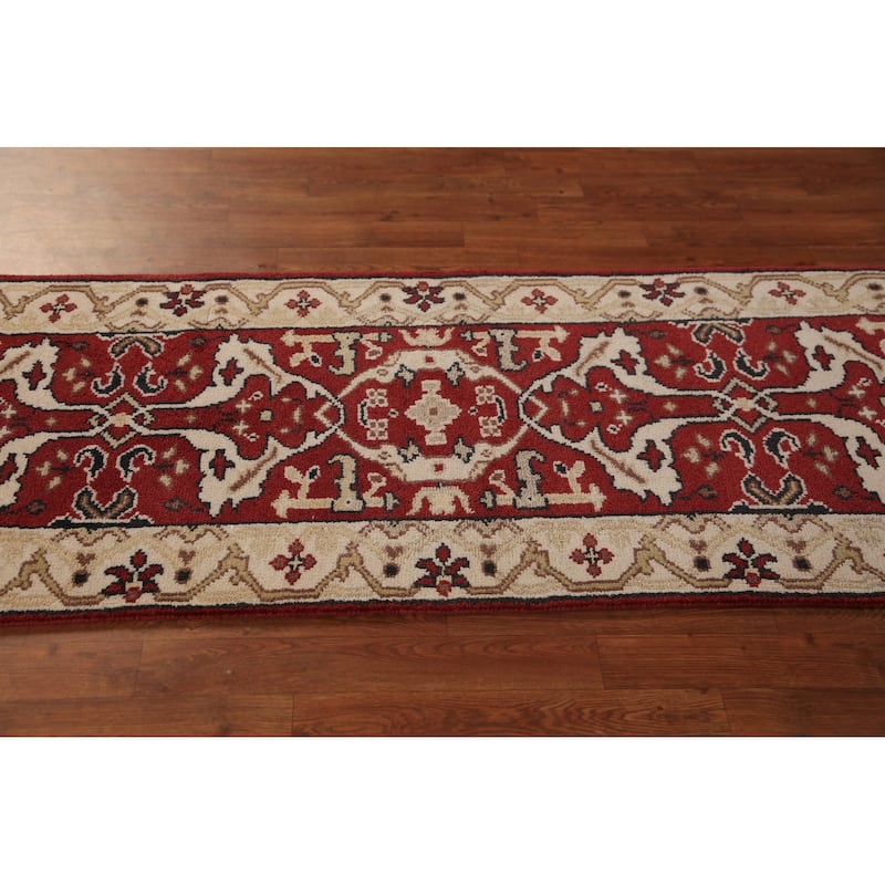 Red Oushak Indian Runner Rug Handmade Wool Carpet - 2'6"x 7'10"