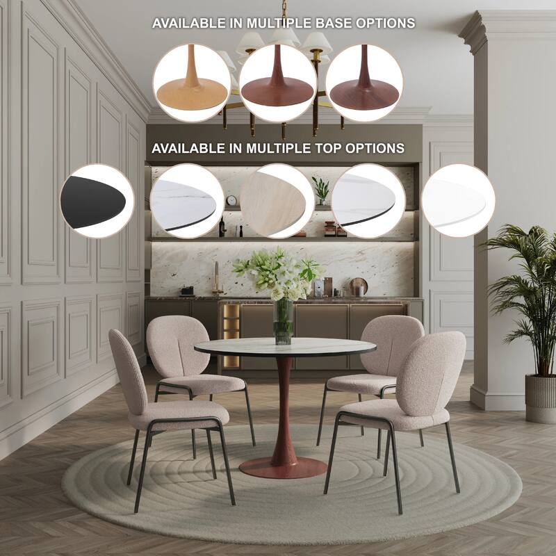 Bristol 35" Round Dining Table with MDF Top and Cherry Steel Pedestal Base for Modern Kitchen and Dining Room