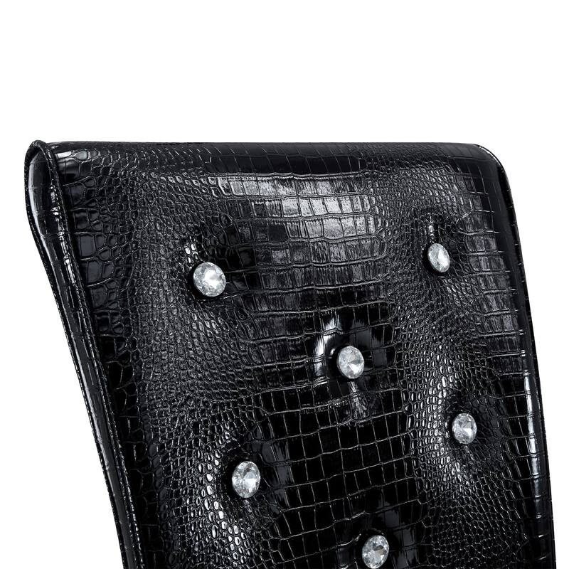 Set of 2 Retro alligator skin Upholstered dining chairs,with Crystal buckle design and Faux Leather design, metal legs