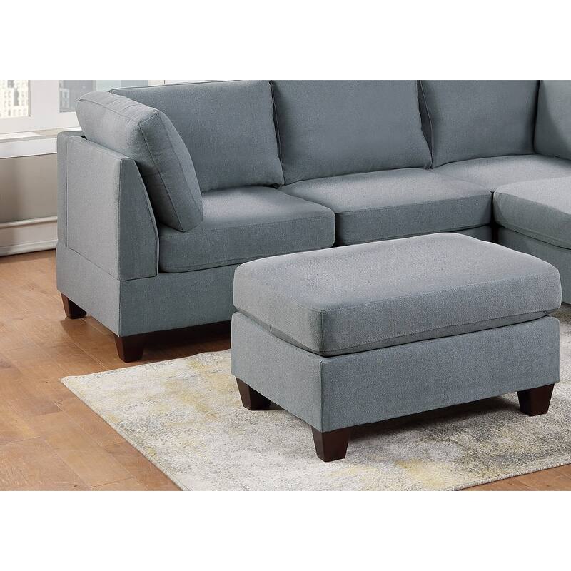 Living Room Furniture Cocktail Ottoman Grey Linen Like Fabric 1pc Plush Ottoman Wooden Legs