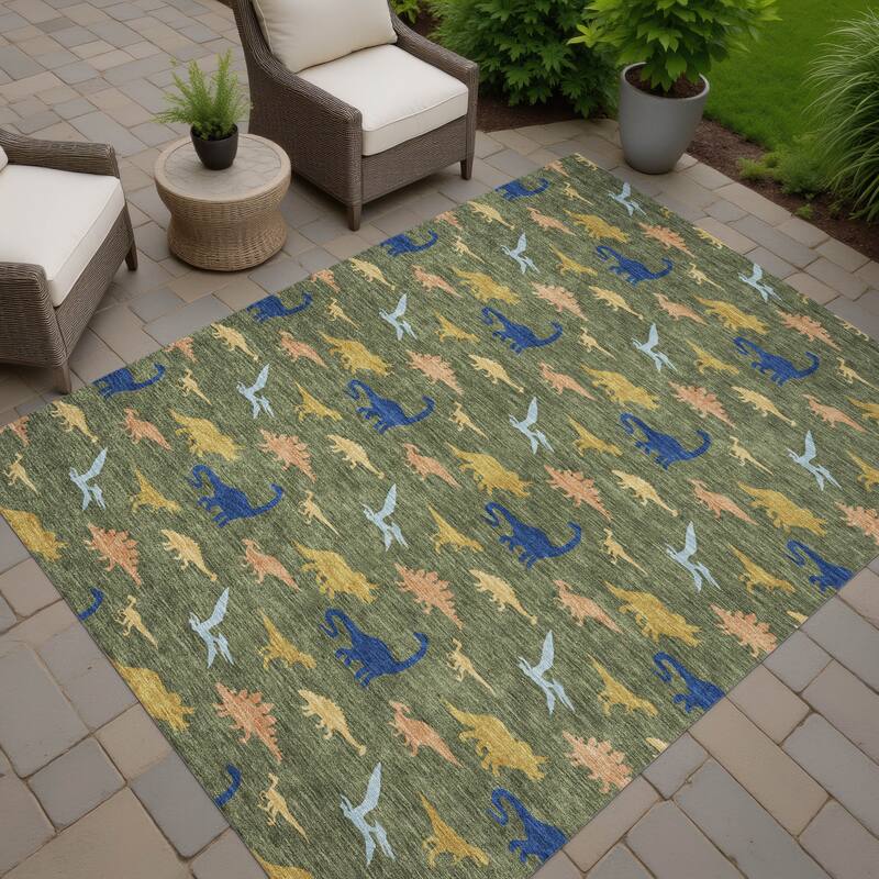 Machine Washable Indoor/ Outdoor Modern Dinosaur Chantille Rug