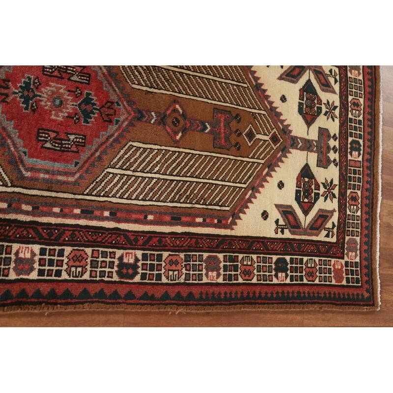 Brown Ardebil Persian Runner Rug Handmade Vintage Wool Carpet - 3'2"x 6'11"