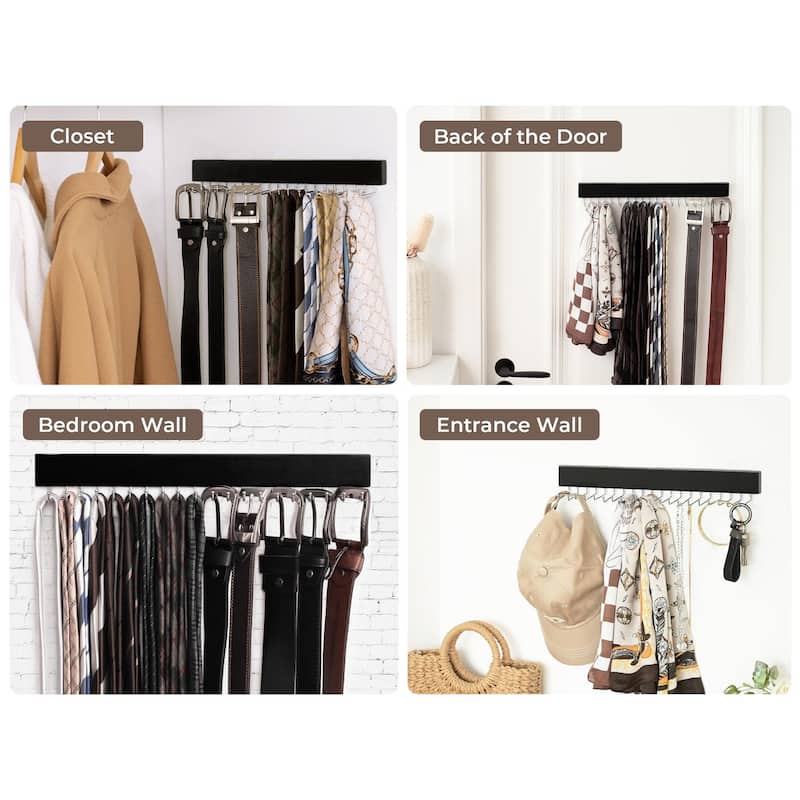 2-pack Wall-Mounted Wooden Hangers with 20 Hooks for Ties, Belts, Hats