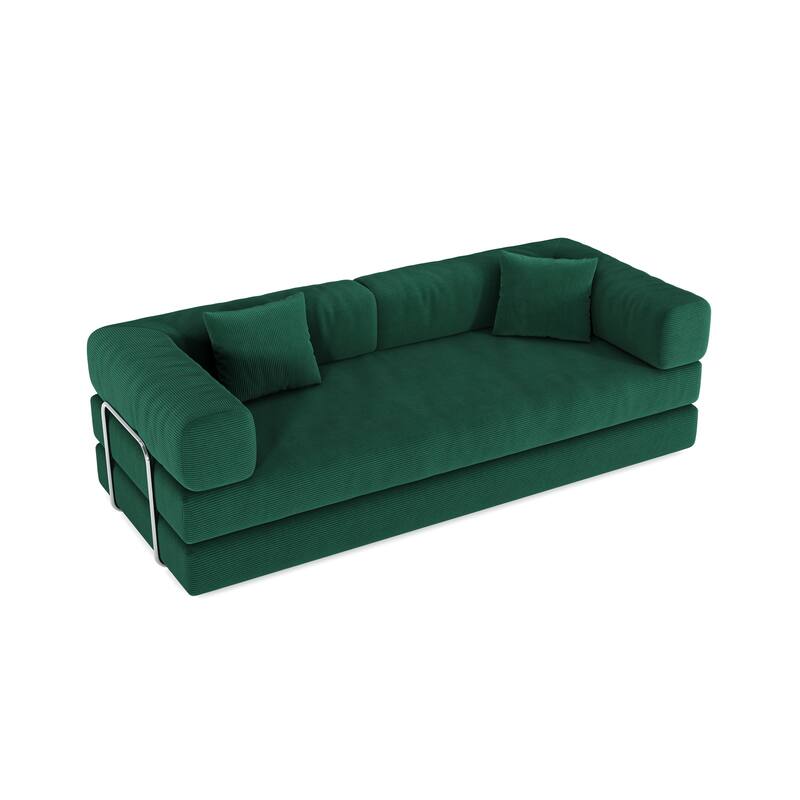 Modular Convertible Sleeper Sofa Bed, Corduroy Fabric Compression Sofa, Floor-Standing Sofa Bed with Armrests & Backrest