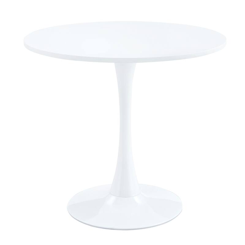 White Round Dining Table, Equipped with an elegant tulip-shaped metal base and a 31.5-inch medium-density fiberboard tabletop
