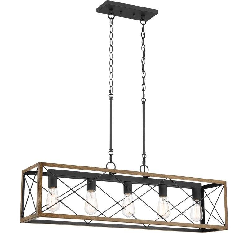 Kiro 5-light Farmhouse Linear Chandelier Faux Wood Dining Lighting with UL Certified - 36''