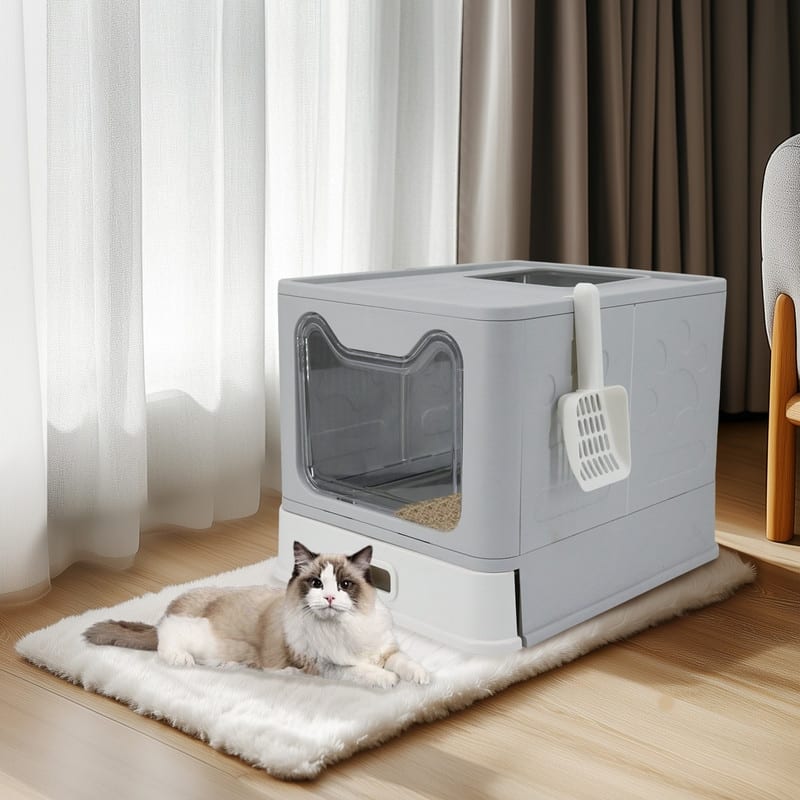 Extra Large Stainless Steel Enclosed Cat Litter Box With Lid Easy Cleaning