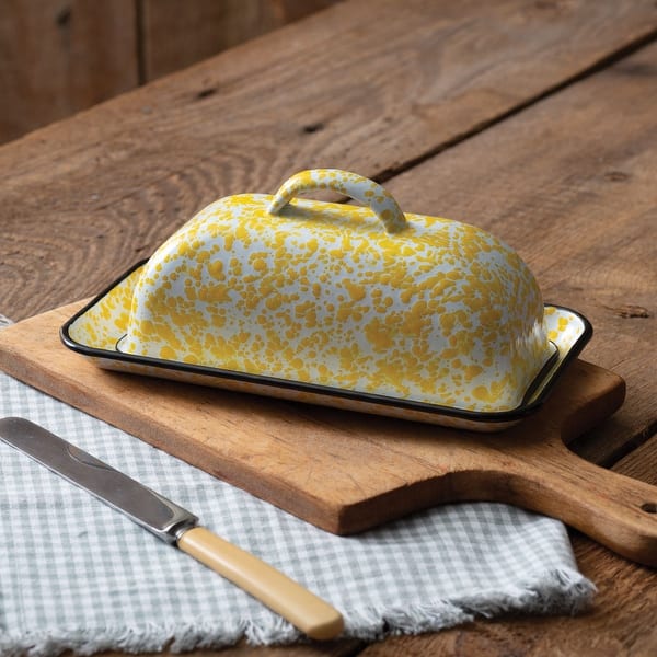Yellow Speckled Enamelware Butter Dish 8undefined''W x 4undefined''D