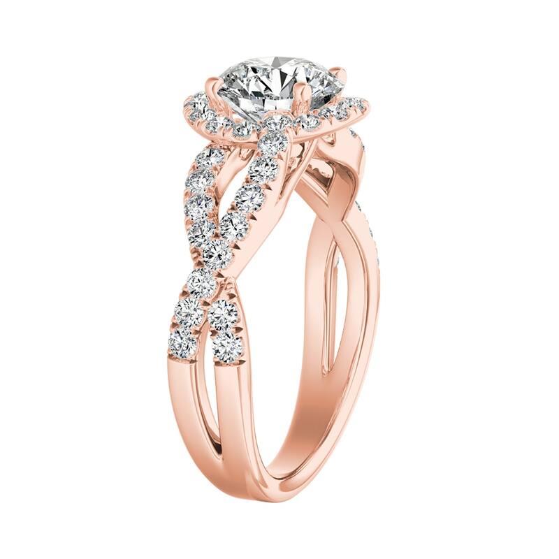 Auriya 14k Gold 1 1/2ct Twisted Moissanite Halo Engagement Ring