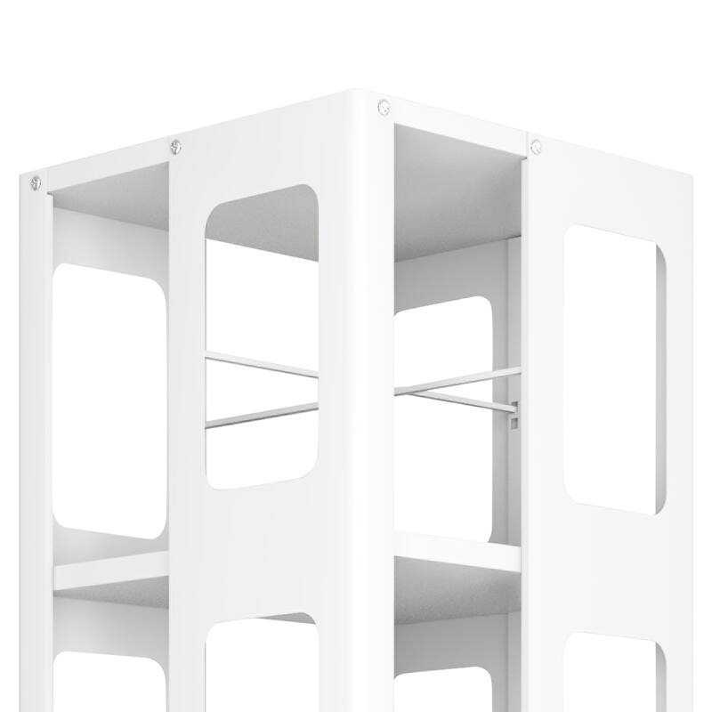 Modern 4-Tier Rotating Bookcase – 360° Swivel Wheels For Easy Mobility, Extra-Large All-Steel Construction .