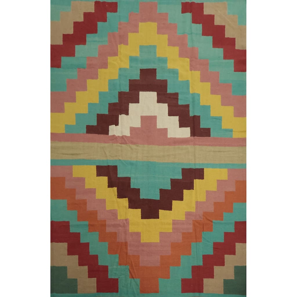 Hand Woven Oriental 100% Wool Carpet Southwestern Modern Multi-Colored Kilim Area Rug - 11' 8'' X 8' 10''