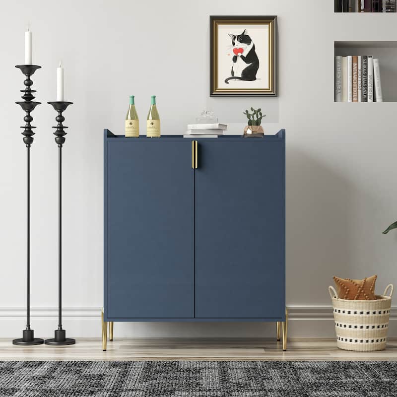 GDFStudio - Marlowe Wood Liquor Buffet Cabinet with Wine Rack and Adjustable Storage Shelf