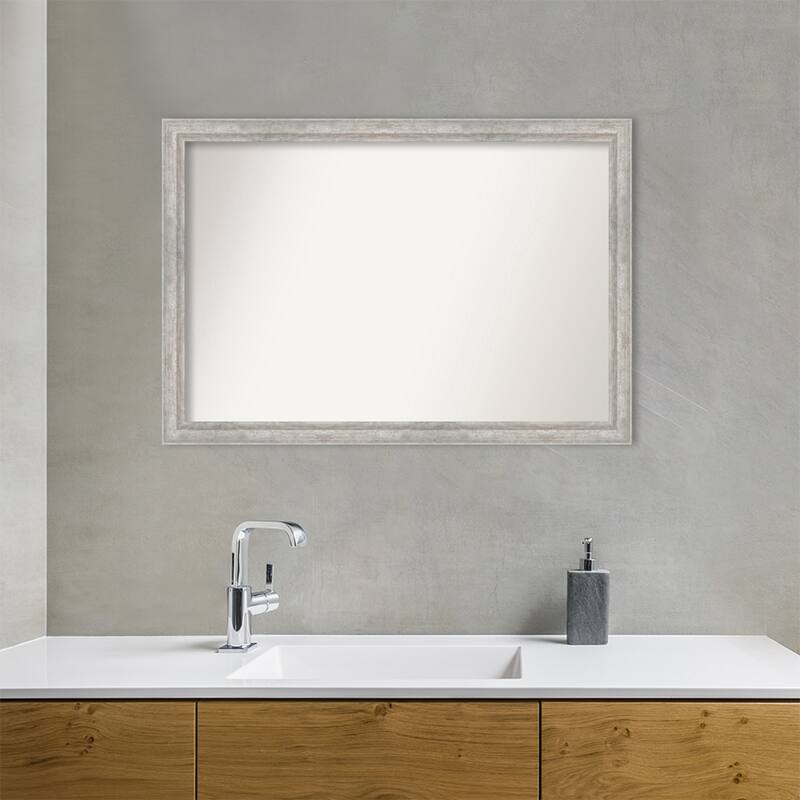 Angled Non-Beveled Wood Framed Bathroom Vanity Wall Mirror