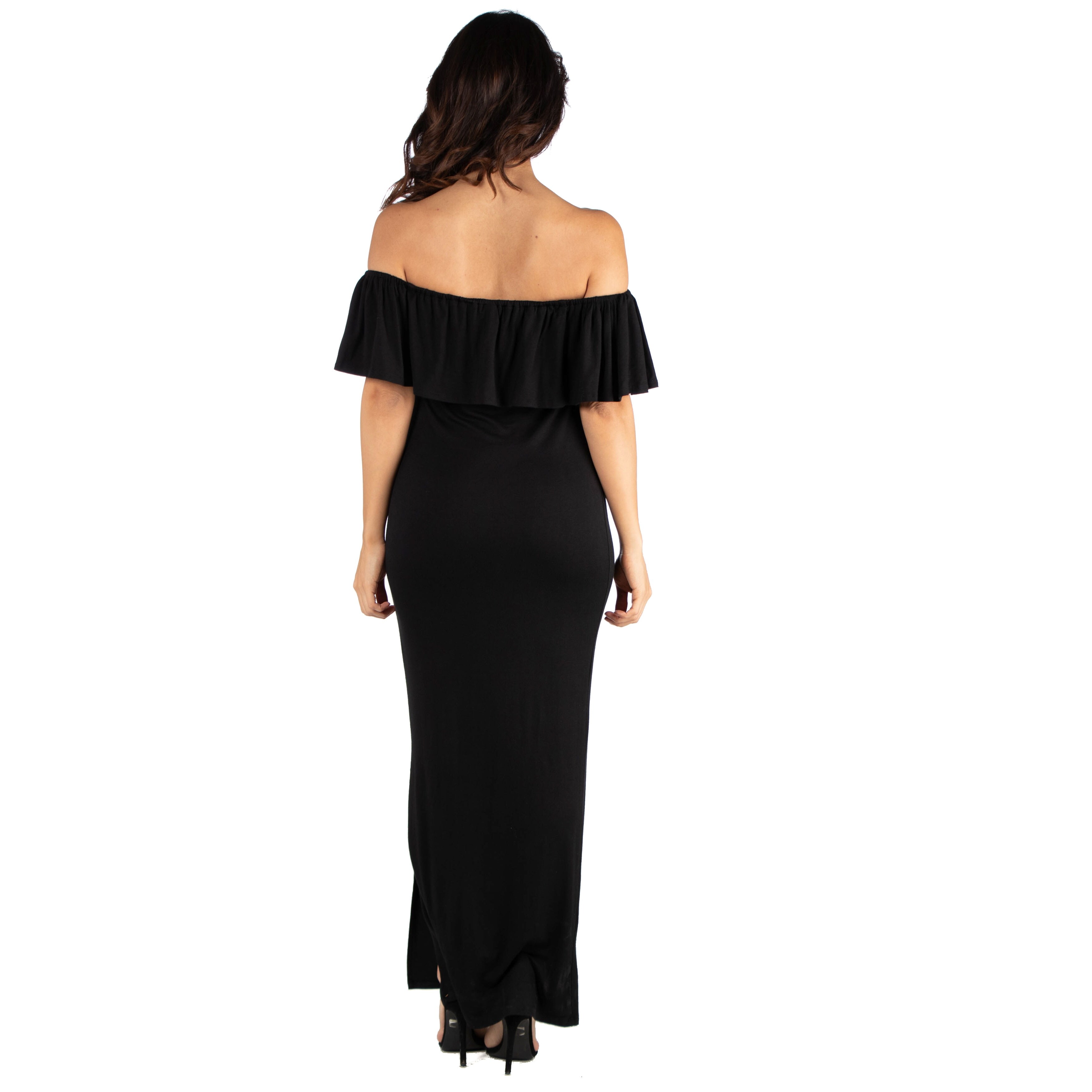 ruffle off the shoulder maxi dress