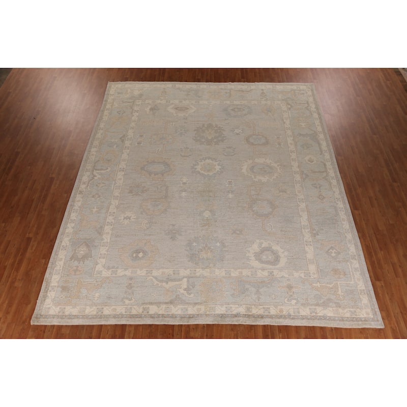 Hand Knotted Oriental 100% Wool Carpet Transitional All-Over Greys & Charcoal Oushak Area Rug - 14' 4'' X 12' 3''