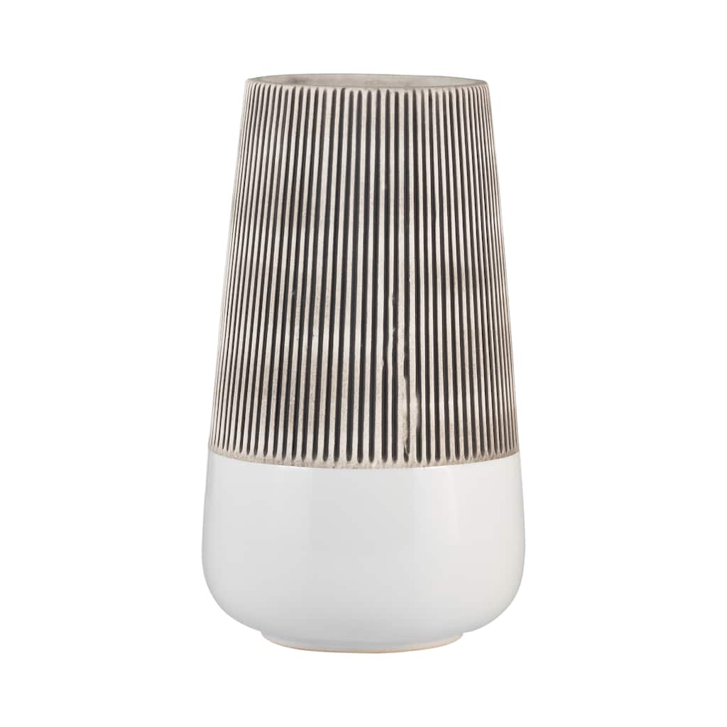 Sagebrook Home Ceramic Vase Contemporary Ivory and Beige Ridged Design Floral Vase For Decorative Table Accent