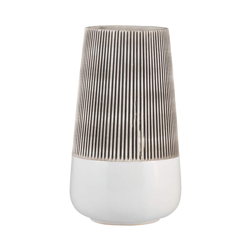 Sagebrook Home Ceramic Vase Contemporary Ivory and Beige Ridged Design Floral Vase For Decorative Table Accent - 5" x 5" x 10"