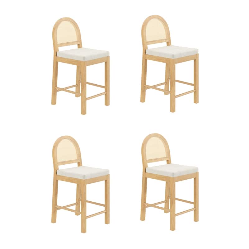 Bailey Boucle Upholstered Rattan Bar Stool or Counter Height Stool with Natural Rattan Woven Back For Kitchen Island