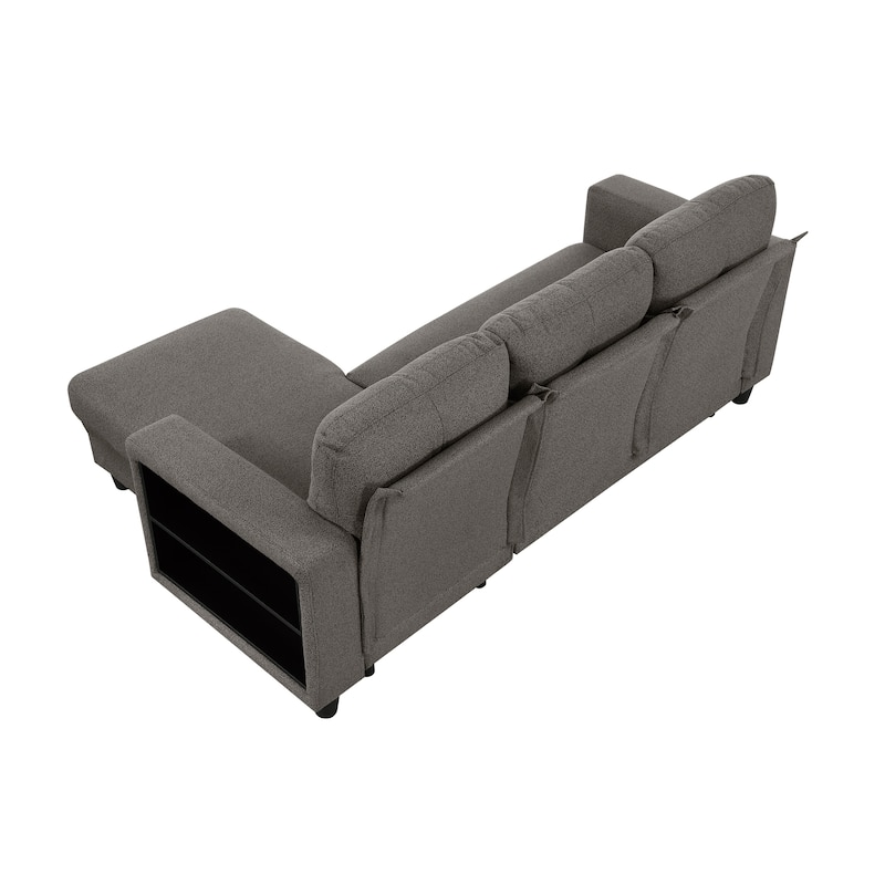 Hazel Boucle Sectional Sofa - Reversible Chaise, Pull-out Bed, Shelves