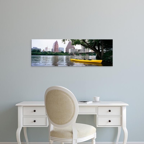 Easy Art Prints Panoramic Image 'Yellow kayak in reservoir, Lady Bird Lake, Colorado River, Austin, Texas' Canvas Art