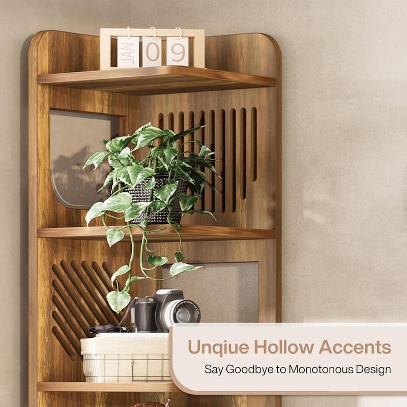 6-Tier Corner Shelf, Rustic Tall Corner Bookshelf for Living Room, Bedroom, Office