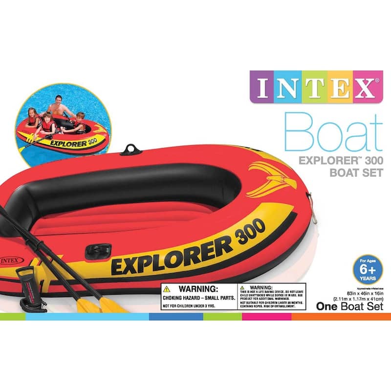 Intex Explorer 300 Inflatable Fishing 3 Person Raft Boat w/ Pump & Oars (6 Pack)