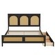 preview thumbnail 10 of 11, Queen Wood Platform Bed with Drawers and Rattan Headboard