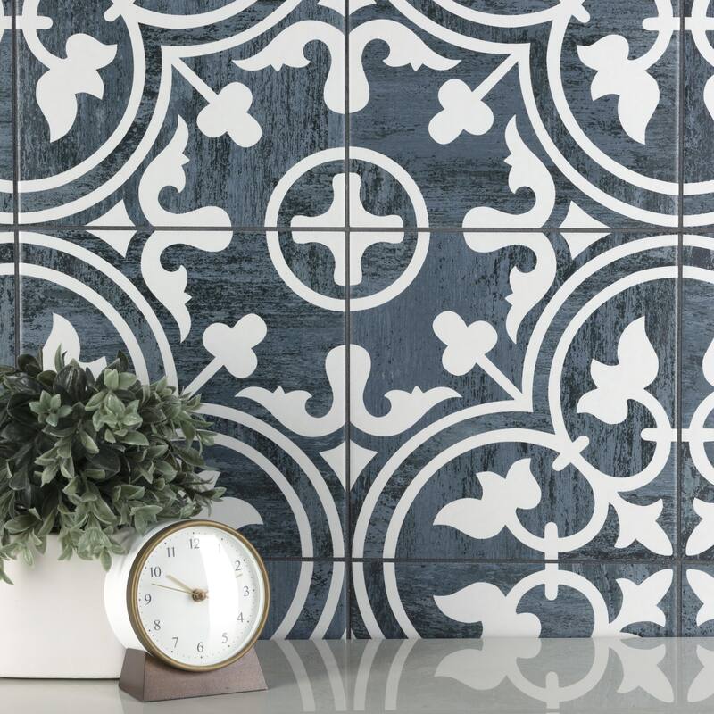 Merola Tile Cassis Arte Black Night 9-3/4" x 9-3/4" Porcelain Floor and Wall Tile