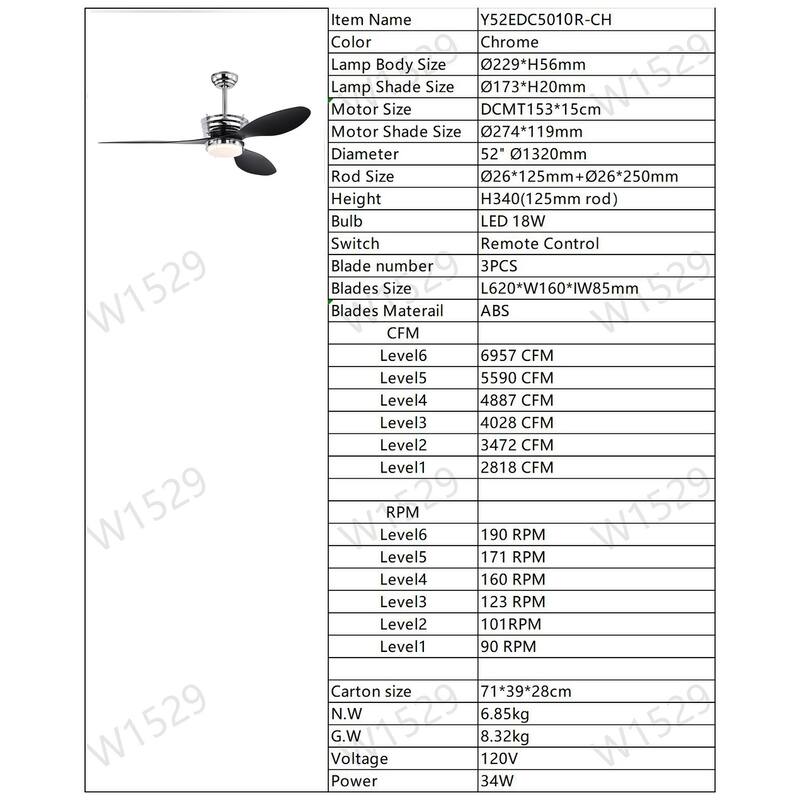 52 Inch Ceiling Fan with Light and Remote, Minimalist LED Ceiling Fan Lighting with Reversible Blades